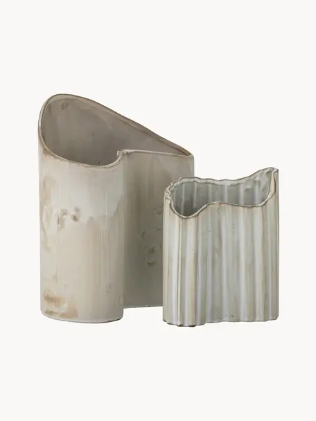 Ręcznie wykonany komplet wazonów z kamionki Henaj, 2 elem., Kamionka, Beżowy, Komplet z różnymi rozmiarami