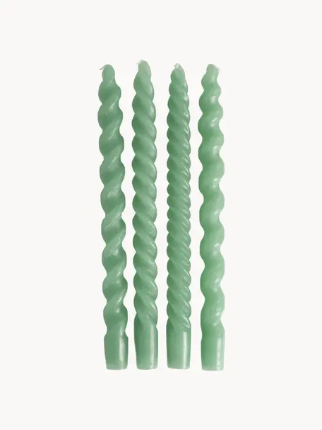 Set 4 candele bastoncino Spiral, Cera, Verde, Alt. 31 cm