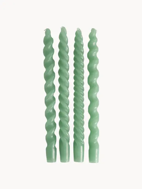 Velas candelabro Spiral, 4 uds., Cera, Verde, Al 31 cm