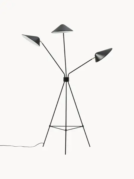 Grosse Tripod-Stehlampe Neron, Dekor: Metall, vermessingt, Schwarz, H 170 cm