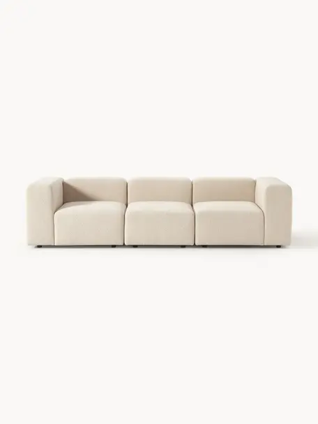 Modulares Bouclé-Sofa Lena (4-Sitzer), Bezug: Bouclé (93 % Polyester, 6, Gestell: Kiefernholz, Schichtholz,, Füße: Kunststoff, Bouclé Hellbeige, B 284 x T 106 cm