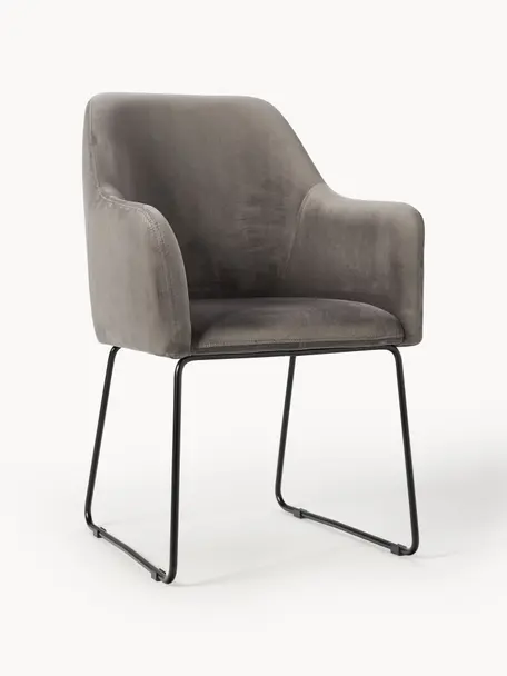 Sametová židle s područkami Isla, Tmavě šedá, černá, Š 58 cm, H 62 cm