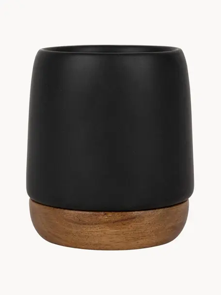 Mugs avec sous-verres en bois d'acacia Nordika, 2 pièces, Noir, bois d'acacia, Ø 6 x haut. 8 cm, 100 ml