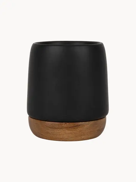 Mugs avec sous-verres en bois d'acacia Nordika, 2 pièces, Noir, mat, bois foncé, Ø 6 x haut. 8 cm, 100 ml