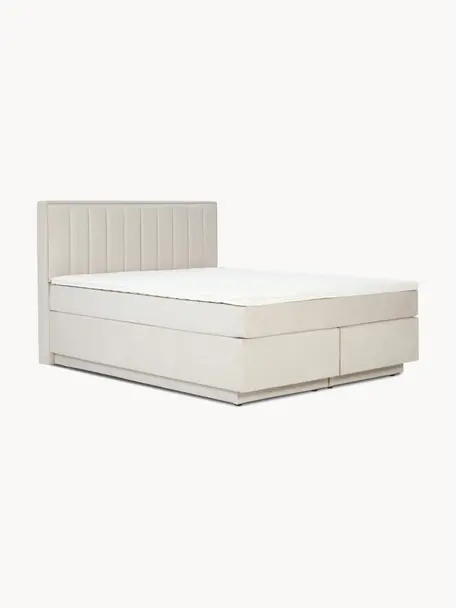 Letto boxspring con contenitore Livia, Materasso: nucleo a 5 zone di molle , Piedini: plastica, Tessuto beige chiaro, Larg. 140 x lung. 200 cm, grado di durezza H2