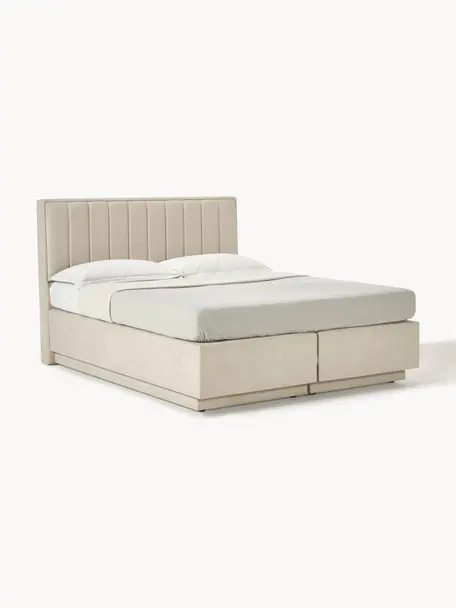 Letto boxspring con contenitore Livia, Materasso: nucleo a 5 zone di molle , Piedini: plastica, Tessuto beige chiaro, Larg. 140 x lung. 200 cm, grado di durezza H2