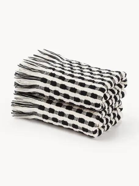 Handdoek Juniper met hoog-laag structuur, in verschillende formaten, Gebroken wit, zwart, Gastendoekje, B 30 x L 50 cm, 2 stuks