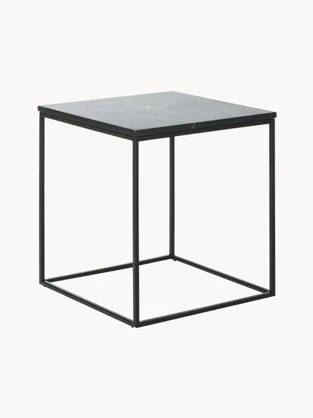 Marmor-Beistelltisch Alys, Tischplatte: Marmor, Gestell: Metall, pulverbeschichtet, Schwarz marmoriert, Schwarz, B 45 x H 50 cm