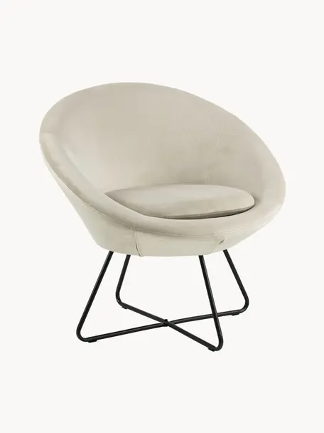 Fauteuil cocktail en velours Center, Velours beige clair, larg. 82 x prof. 71 cm