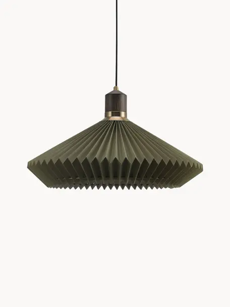 Lampada a sospensione Paris, Ø 56 cm, Paralume: fibra sintetica, Decorazione: legno di quercia, metallo, Verde oliva, Ø 56 x Alt. 30 cm