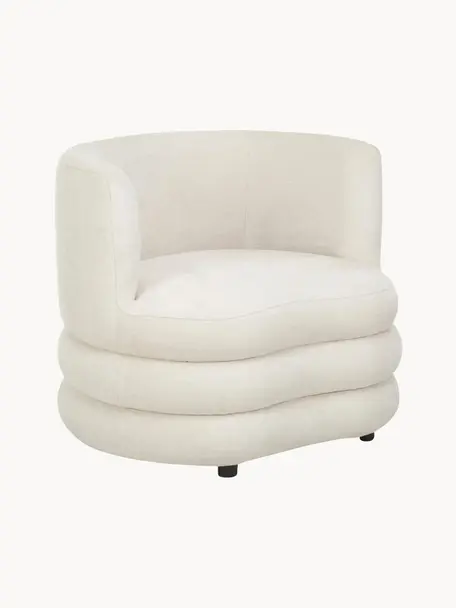 Designer Sessel Solomon, Bezug: 56% Viskose, 21% Polyeste, Gestell: Massives Fichtenholz, FSC, Beine: Kunststoff, Bouclé Cremeweiss, B 95 x T 80 cm