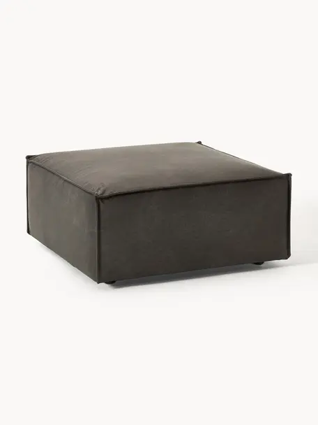 Voetenbank Lennon van gerecycled leer, Bekleding: gerecycled leer (70% leer, Frame: massief hout, multiplex, Poten: kunststof Dit product is , Leer taupe, B 88 x D 88 cm