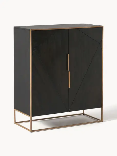 Credenza alta in legno di mango massiccio Harry, Legno di mango, dorato, Larg. 100 x Alt. 120 cm