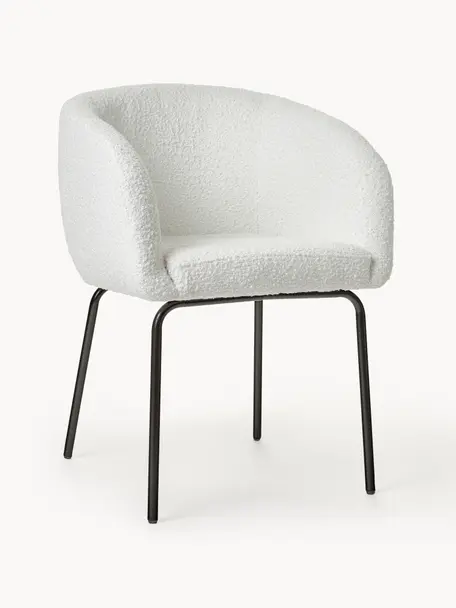 Buklé stoličky s opierkami Alani, 2 ks, Buklé biela, Š 58 x V 78 cm