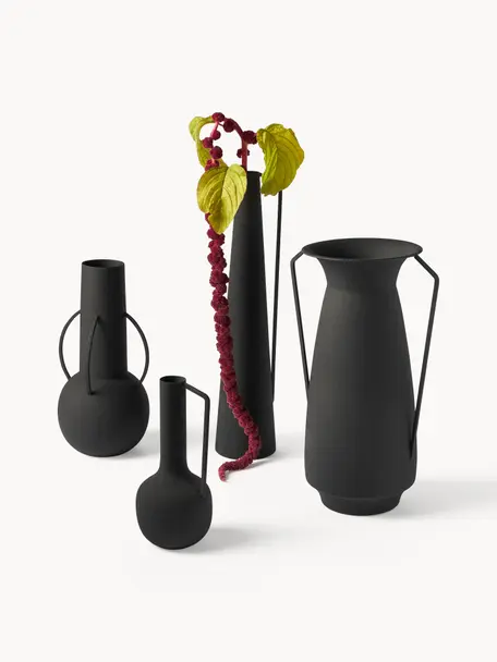 Handgefertigte Deko-Vasen Roman, 4er-Set, Eisen, pulverbeschichtet, Schwarz, Set mit verschiedenen Größen