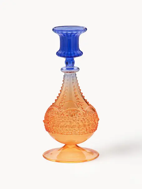 Kerzenhalter Ombre Flash, Glas, Royalblau, Orange, Ø  8 x H 19 cm