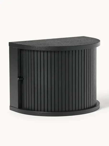Nástěnný noční stolek s žebrováním Front, Dubové dřevo, černě lakované, Š 40 cm, V 30 cm