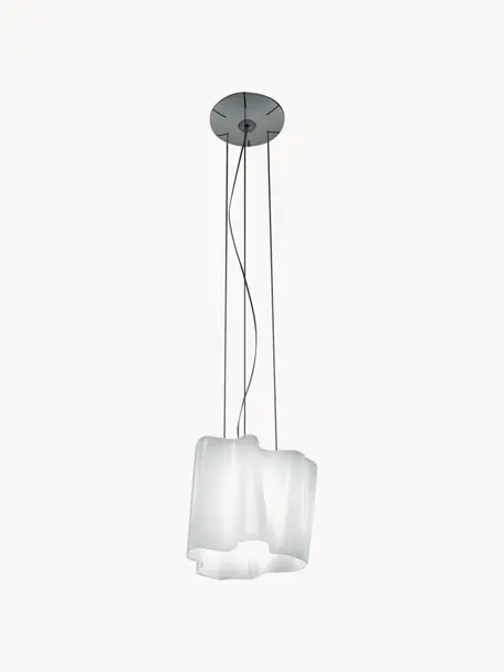 Lampa wisząca ze szkła dmuchanego Logico, Biały, półtransparentny, S 40 x W 31 cm