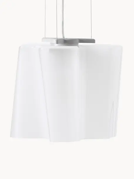 Mondgeblazen hanglamp Logico, Lampenkap: mondgeblazen glas, Wit, semi-transparant, Ø 40 x H 31 cm