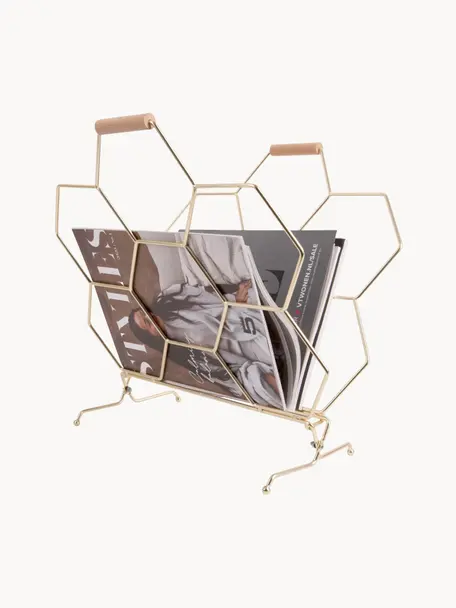 Zeitschriftenhalter Honeycomb, Griffe: Holz, Goldfarben, Helles Holz, B 40 x H 45 cm