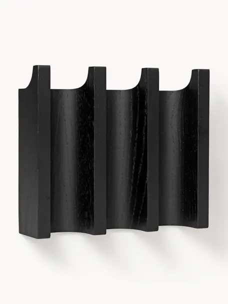 Perchero de pared de roble Column, Madera de roble barnizada, Negro, An 21 x Al 18 cm