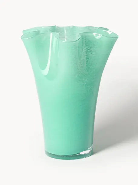 Mundgeblasene Glasvase Inaya, Glas, mundgeblasen, Türkisgrün, Ø 29 x H 31 cm