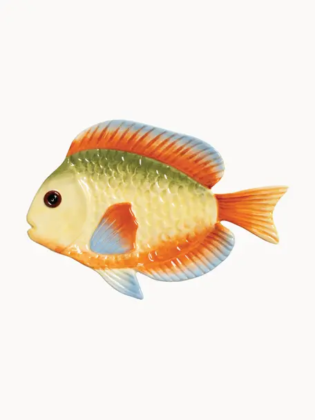 Fuente artesanal de dolomita Fish, 26 x 17 cm, Dolomita esmaltada, Multicolor, An 26 x F 17 cm