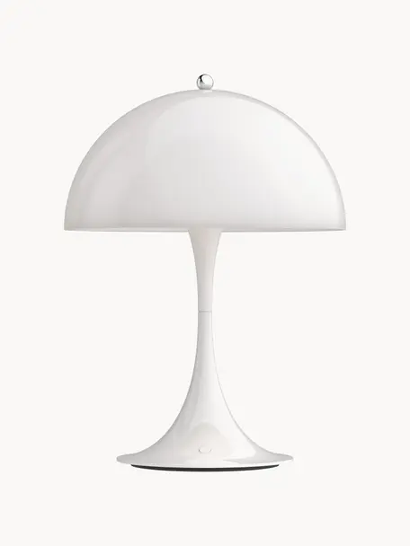 Lampada da tavolo portatile a LED con luce regolabile Panthella, alt. 34 cm, Paralume: vetro acrilico, Struttura: alluminio rivestito, Bianco, Ø 25 x Alt. 34 cm