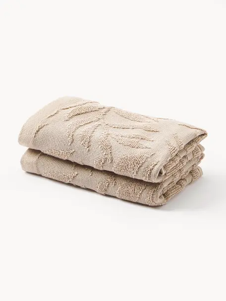 Ręcznik z bawełny Leaf, różne rozmiary, Beżowy, Ręcznik, S 50 x D 100 cm, 2 szt.