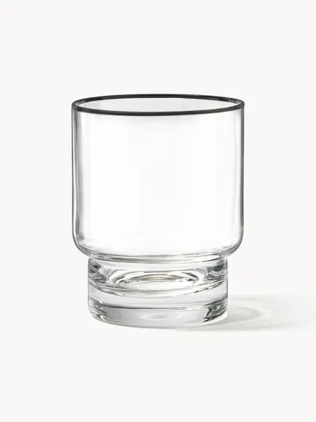 Verres à eau artisanaux avec bordure noire Mira, 4 pièces, Transparent, Ø 8 x haut. 10 cm, 300 ml