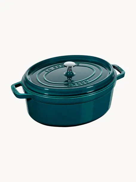 Oválný pekáč z litiny La Cocotte, Smaltovaná litina, Petrolejová, stříbrná, Š 38 cm, V 17 cm, 5,5 l