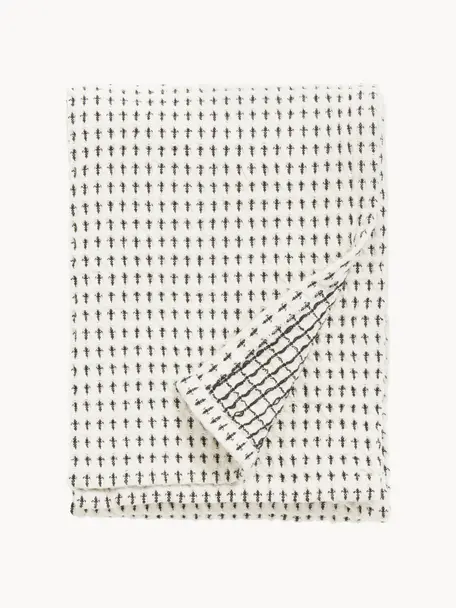 Ręcznik kuchenny z bawełny Stirly, 2 szt., 100% bawełna, Złamana biel, czarny, S 50 x D 70 cm