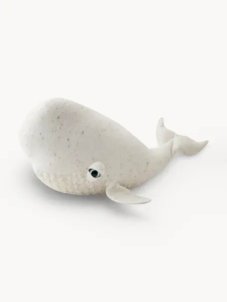 Cuscino-peluche fatto a mano Beluga, varie misure, Bianco latte, maculato, Larg. 46 x Alt. 21 cm