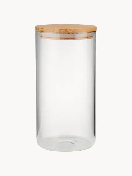 Boîte de rangement avec couvercle en bois Woodlock, Transparent, bois clair, Ø 11 x haut. 28 cm, 2,3 L