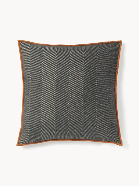 Funda de cojín con punto espiga Agatha, 80% algodón, 20% acrílico, Gris oscuro, ocre, An 50 x L 50 cm