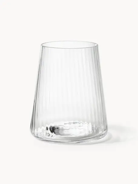 Handgemaakte waterglazen Cami met groefstructuur, 4 stuks, Mondgeblazen glas, Transparant, Ø 8 x H 10 cm, 320 ml