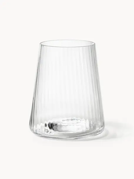 Vasos artesanales con relieves Cami, 4 uds., Vidrio soplado artesanalmente, Transparente, Ø 8 x Al 10 cm