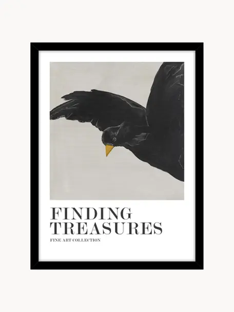 Ingelijste digitale print Finding Treasures, Lijst: eikenhout, Wit, zwart, lichtgrijs, B 30 x H 40 cm