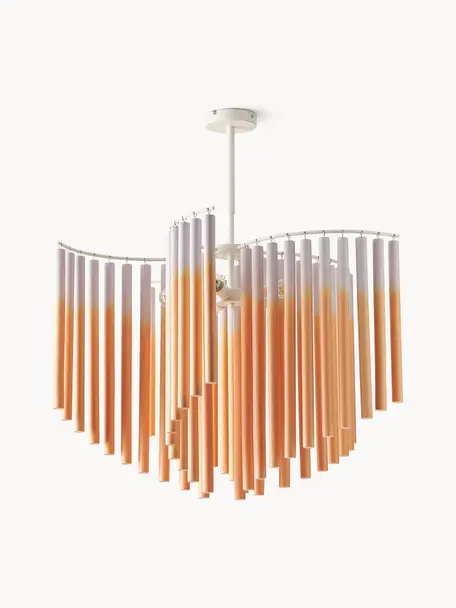 Große Design Pendelleuchte Coralie, Dekor: 100 % Eschenholz, FSC-zer, Orange, Lavendel, B 80 x H 87 cm