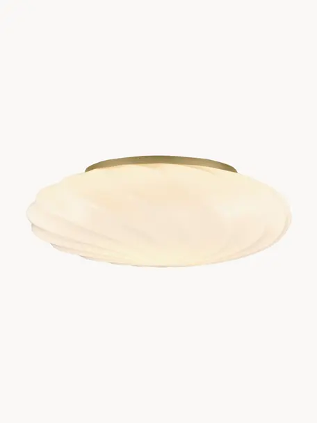 Mondgeblazen plafondlamp Twist, Ø 35 cm, Lampenkap: glas, Decoratie: gecoat metaal, Gebroken wit, Ø 35 x H 13 cm