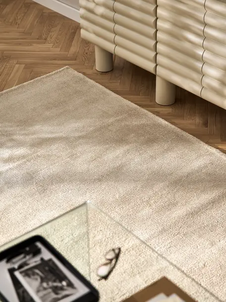 Alfombra artesanal de pelo corto Ainsley, 60% poliéster con certificado GRS
40% lana, Beige claro, An 80 x L 150 cm (Tamaño XS)