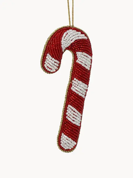 Adono navideño de abalorios Candy Cane, Perlas de plástico, Rojo, blanco, An 3 x Al 13 cm