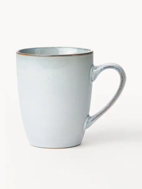 Tasses artisanales en grès Thalia, 2 élém., Grès cérame, Bleu ciel avec bordure foncée, Ø 9 x haut. 11 cm, 300 ml