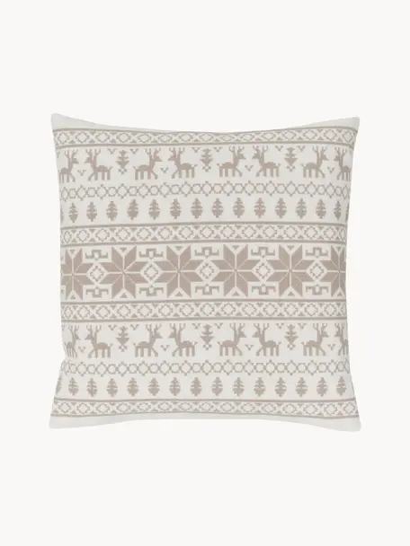Copricuscino ricamata con cuciture norvegesi Orkney, 100% cotone, Beige, bianco crema, Larg. 45 x Lung. 45 cm