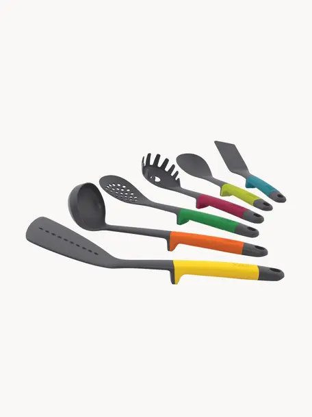 Set 6 utensili da cucina con supporto Protected, Nylon indurito, silicone, Antracite, multicolore, Set in varie misure