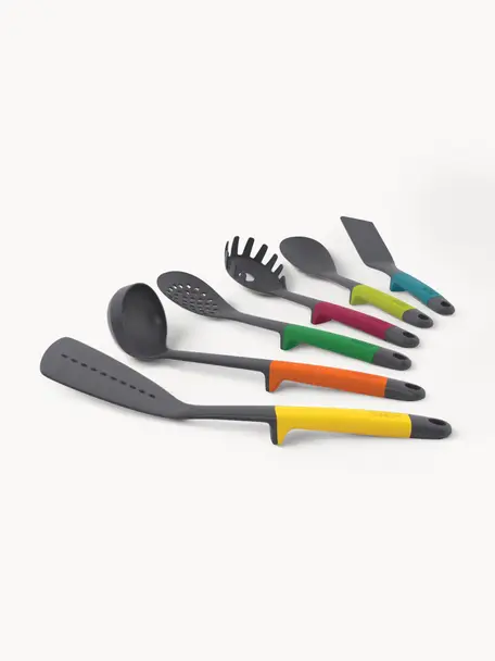 Set 6 utensili da cucina con supporto Protected, Nylon indurito, silicone, Antracite, multicolore, Set in varie misure