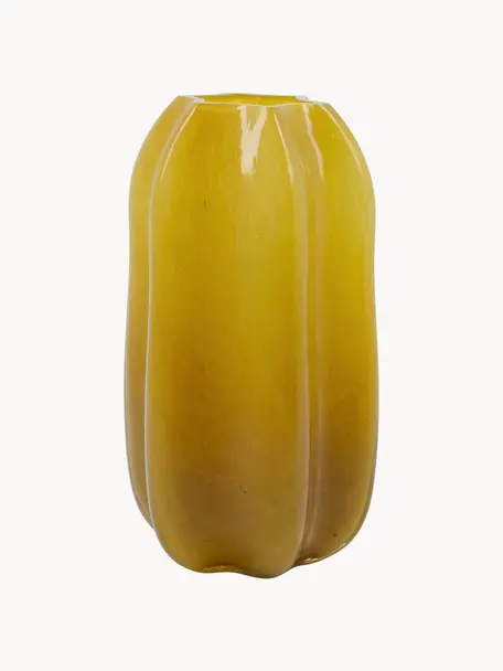 Vase en verre soufflé bouche Romantic, haut. 22 cm, Verre, Jaune moutarde, Ø 13 x haut. 22 cm