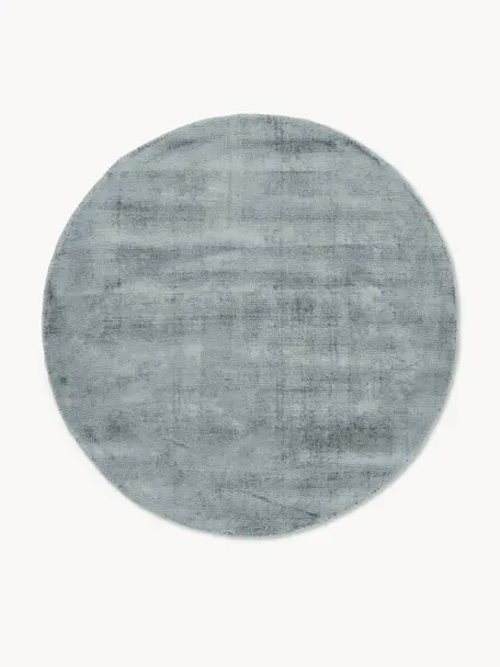 Tapis rond en viscose tissé main Jane, 100 % viscose, Gris-bleu, Ø 150 cm (taille M)