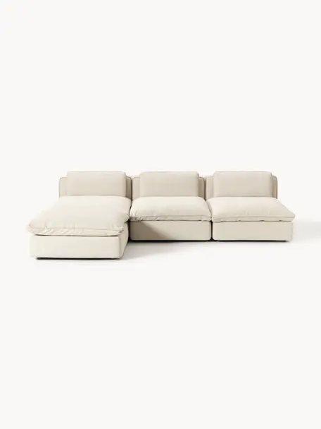 Narożna sofa modułowa XL z pufem Felix, Tapicerka: 100% poliester Dzięki tka, Nogi: tworzywo sztuczne Ten pro, Jasnobeżowa tkanina, B 300 x T 250 cm