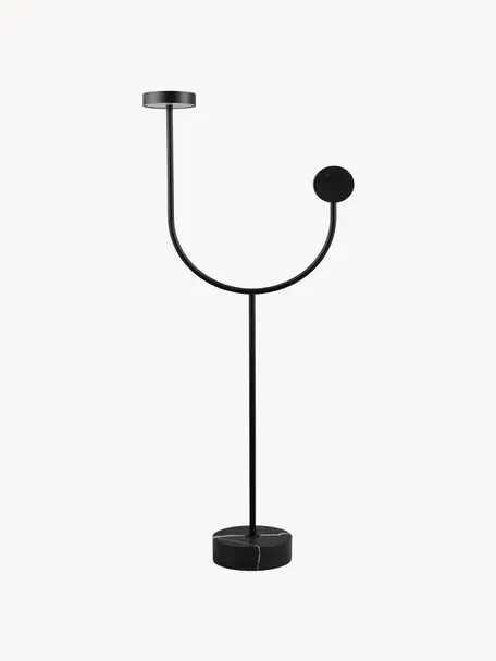 Petit lampadaire LED en marbre Grasil, Noir, marbré, haut. 128 cm